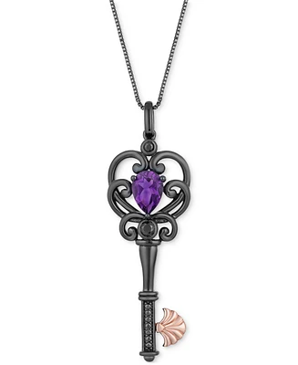 Disney Enchanted Vault Amethyst (3/4 ct. t.w.) & Black Diamond (1/10 ct. t.w.) Ursula Key Pendant Necklace in Black Rhodium & 14k Rose Gold-Plated Ste