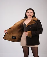 Furniq Uk Women's Leather Sheepskin Coat, Brown, Created for Macy's