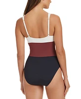 Bleu by Rod Beattie Women's Colorblocked Button-Front One-Piece Swimsuit