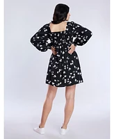 Women's Smocked Babydoll Long Sleeve Mini Dress - Motherhood Maternity