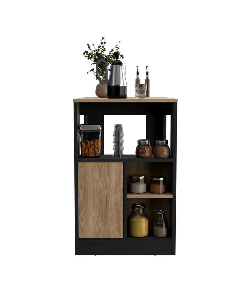 Depot E-Shop Masset Kitchen Island 36" H, Three Open Side Storage Shelves and One Push-to-Open Cabinet