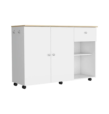 Syros Kitchen Island Cart, Six Carter, One Drawer, Double Door Cabinet, Two External Shelves, Four Interior Shelves, White / Pine