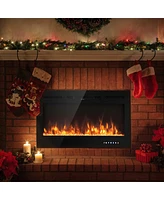 Gymax 40'' Electric Fireplace Recessed and Wall Mounted 750W/1500W W/ Multicolor Flame