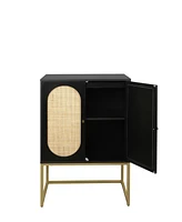 Slickblue 2 Door High Cabinet,Natural Rattan 2 Door high cabinet, Built