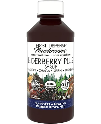 Host Defense Elderberry Plus Syrup - Immune & Respiratory Supplement - Liquid Mushroom Supplement with Turkey Tail, Reishi, Agarikon & Chaga