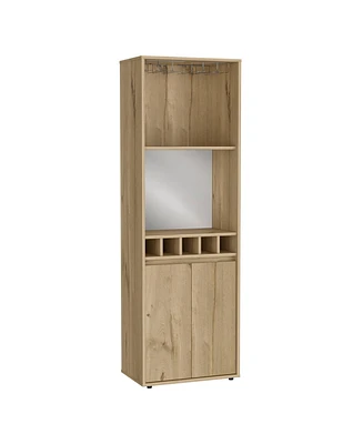 Dallas Bar Double Door Cabinet, Five Built-in Wine Rack, Two Shelves, Two Interior Shelves, Light Oak