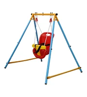 Slickblue Baby Toddler Indoor/Outdoor Metal Swing Set with Safety Belt for Backyard