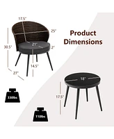 Sugift 3 Pieces Patio Rattan Bistro Set with 2 Seat Cushions and Tempered Glass Tabletop