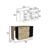 Creta Kitchen Island, Double Door Cabinets, Two External Shelves, Three White / Light Oak