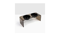 Hiddin Bronze Double Bowl Pet Feeder with Silver Bowls