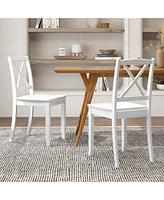 Dining Chair Set of 2 Kitchen Side Chairs with Rubber Wood Legs & Cross Back