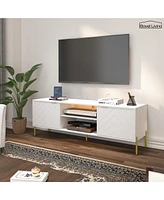 Boyel Living Unique Herringbone Design Multifunctional Tv Stand With Led Light