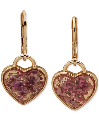 onna & lilly Gold-Tone Pink Stone Heart Drop Earrings