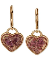 onna & lilly Gold-Tone Pink Stone Heart Drop Earrings