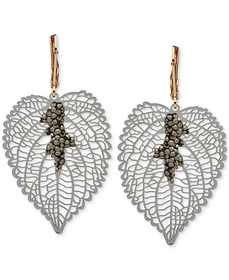 lonna & lilly Gold-Tone Black Stone Leaf Drop Earrings