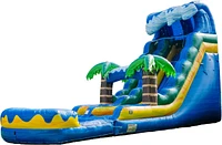 Xjump 19 Tall Surf Beach Inflatable Single Lane Water Slide with Detachable Pool, Commercial Grade, Tall Seating Height, Pvc Vinyl, Outdoor Backyard,