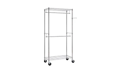 Slickblue Heavy-Duty Chrome Closet Organizer Garment Rack with Clothes Hanger and Home Shelf for Storage