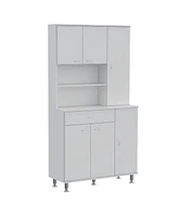 Depot E-Shop Helis 90 Kitchen Pantry Cabinet, Two Open Shelves, One Drawer, Multiple Cabinets, White