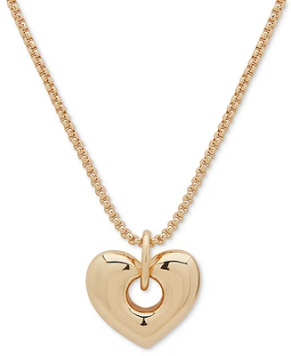 Anne Klein Gold-Tone Polished Heart Pendant Necklace, 36" + 3" extender