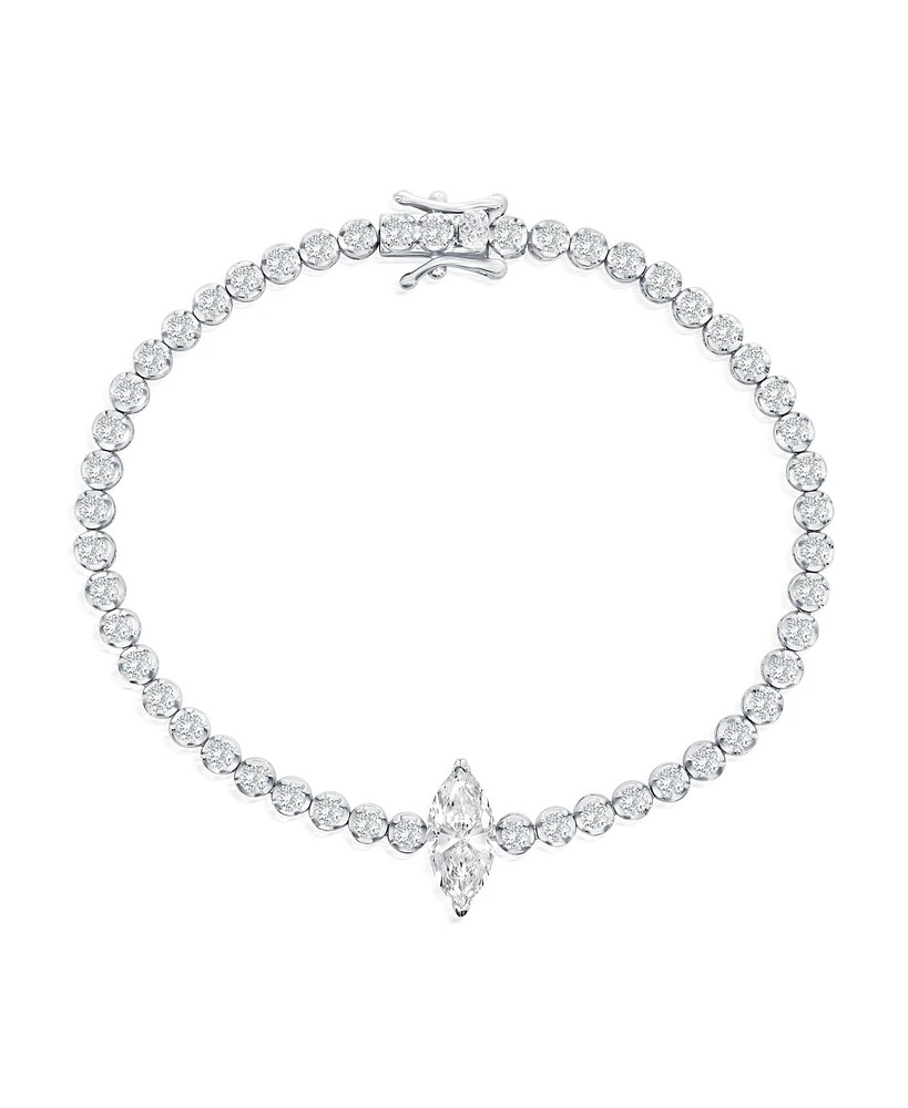 Simona Sterling Silver, Marquise & Round Cz Tennis Bracelet