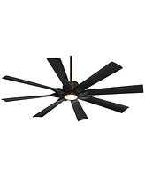 Possini Euro Design 60" Defender Modern Indoor Outdoor Ceiling Fan 8 Blade Led Light Remote Control Oil Rubbed Bronze Finish Black Blades Bedroom Pati