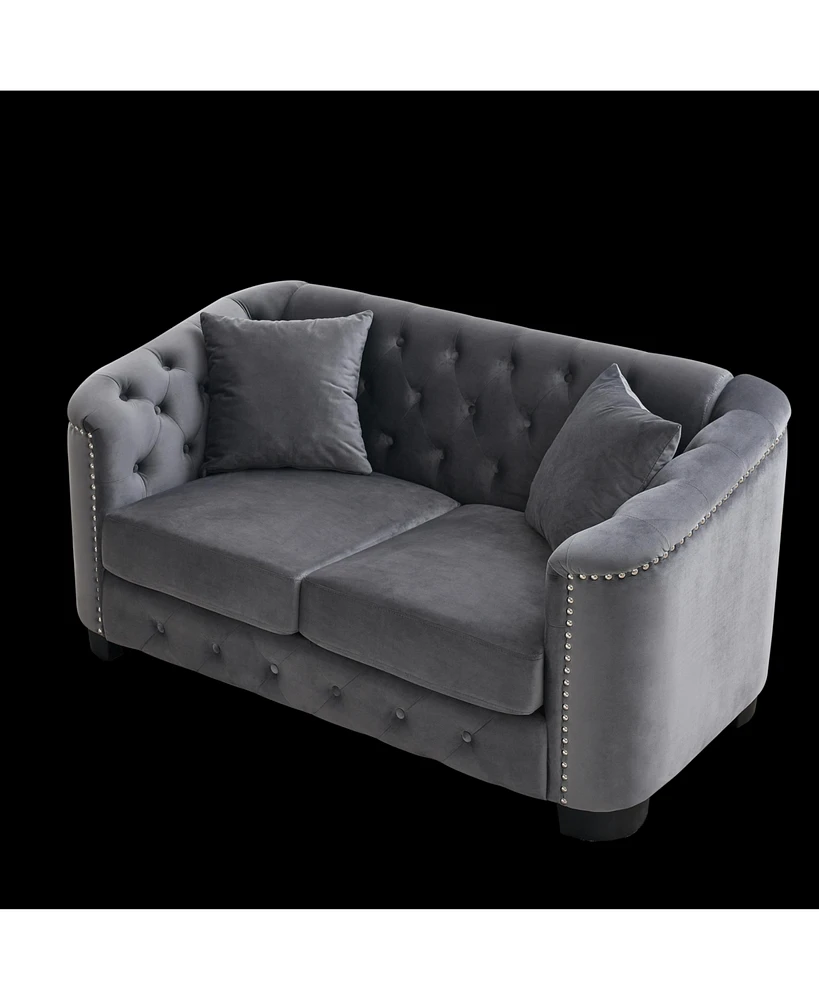 Slickblue 59-Inch Modern Chesterfield Velvet 2-Seater Sofa, Tufted Backrest, Nailhead Arms, and 2 Cushions for Living Room