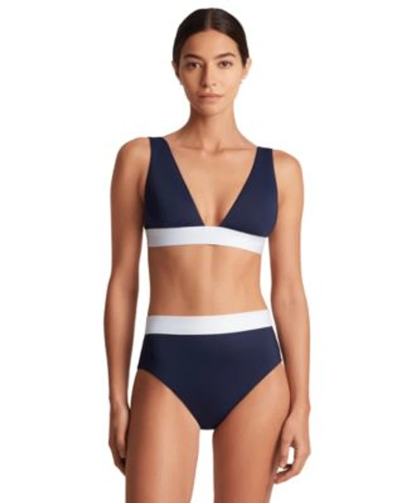 Lauren Ralph Lauren Womens Banded Modern V Neck Bikini Top High Waisted Bikini Bottoms