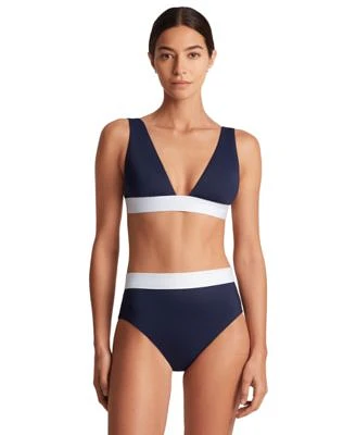 Lauren Ralph Lauren Womens Banded Modern V Neck Bikini Top High Waisted Bikini Bottoms