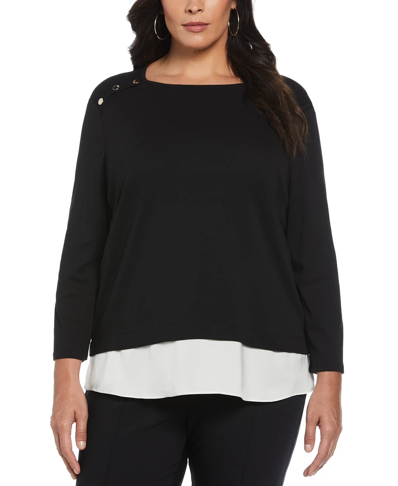 Rafaella Plus Rivet Detail Layered 3/4 Sleeve Top