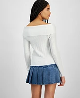 Hooked Up by Iot Juniors' Cable-Knit Off-the-Shoulder Sweater