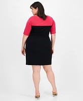 Connected Plus Elbow-Sleeve Sheath Dress