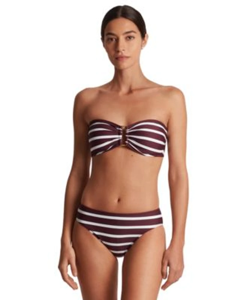 Lauren Ralph Lauren Womens Striped Ring Bandeau Bikini Top Hipster Bottoms