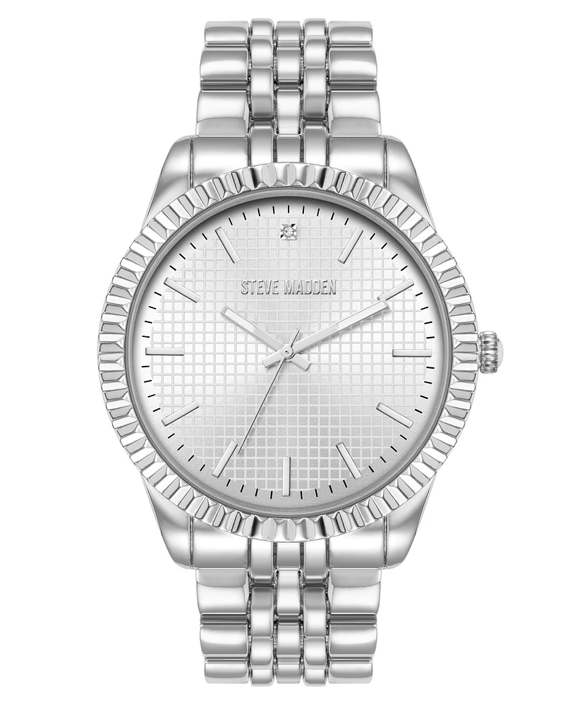 Steve Madden Men's Coin Edge Silver-Tone Alloy Metal Watch, 44mm