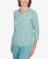 Alfred Dunner Women's Lake Victoria Space Dye Teal Top with Necklace