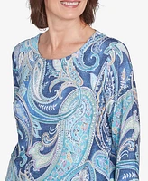 Alfred Dunner Women's Lake Victoria Paisley Pleated Neck Top