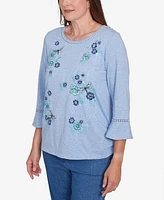 Alfred Dunner Women's Lake Victoria Flower Butterfly Embroidered Top