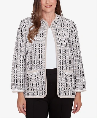 Alfred Dunner Women's Romancing The Stone Textured Collared Knit Jacket