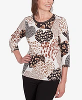 Alfred Dunner Women's Romancing the Stone Animal Print Hearts Top