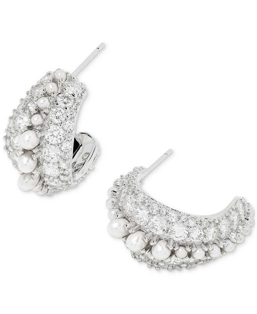 Kendra Scott Silver-Tone Cultured Freshwater Pearl (2mm) & Crystal Pave Small Half Hoop Earrings