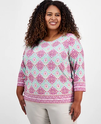 Jm Collection Plus Printed Jacquard Top, Exclusively at Macy's