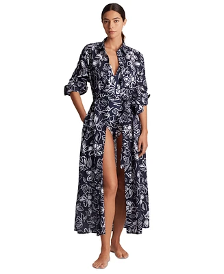 Lauren Ralph Women's Floral-Print Shirt Dress Swim Cover-Up