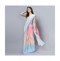 One Minute Saree Petite Alia Sky Blue Ombre Crepe Silk Ready to Wear Sari