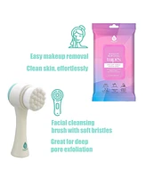 Pursonic Radiant Beauty Bundle: Dual Sided Facial Cleansing Brush & Makeup Removal Wipes