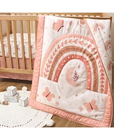 The Peanutshell Crib Bedding Set for Baby Girls, Boho Rainbow, 3 Pieces