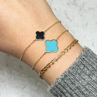 The Lovery Large Turquoise Single Clover Bracelet 14K Gold