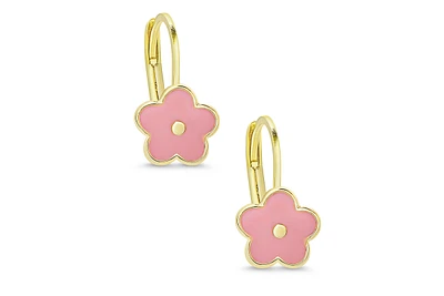 Lily Nily Girls Pink Flower Leverback Earrings