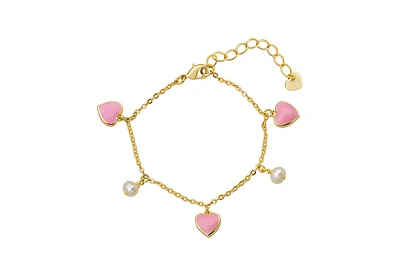 Lily Nily Girls Pink Hearts and Freshwater Pearls Charm Bracelet