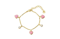 Lily Nily Girls Pink Hearts and Freshwater Pearls Charm Bracelet