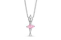 Lily Nily Girls Pink & White Cz Ballerina Necklace in Sterling Silver