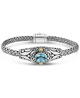 Devata Swiss Blue Topaz & Bali with Dragon Bone Chain Bracelet in Sterling Silver and 18K Gold, Medium 7.5 in